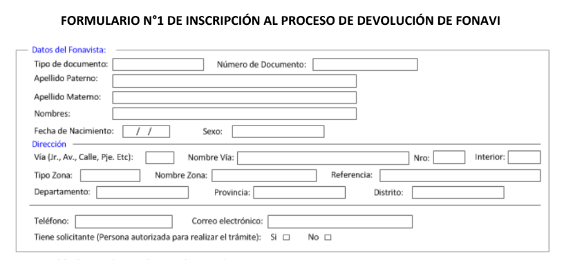 Formulario devolución Fonavi - Perú